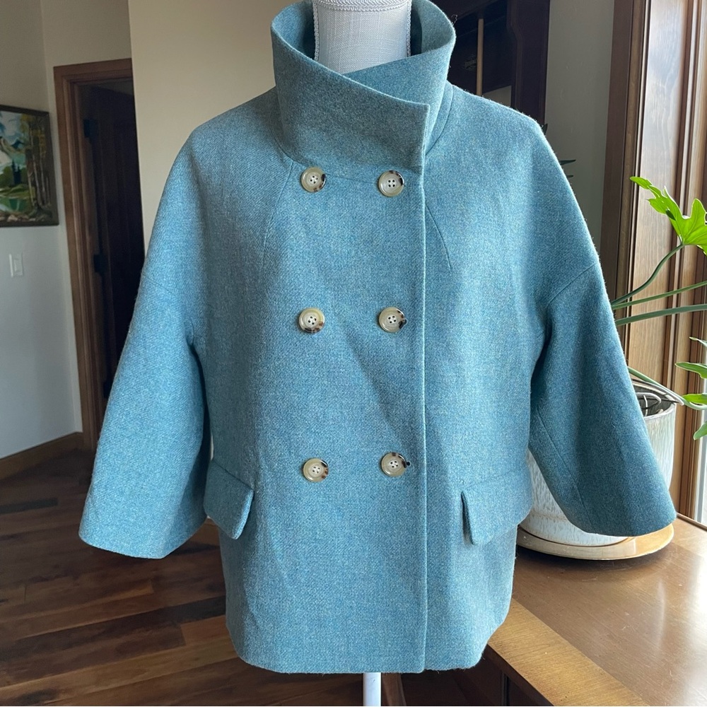 Talbots Teal Double-Breasted Wool Blend Cropped Coat